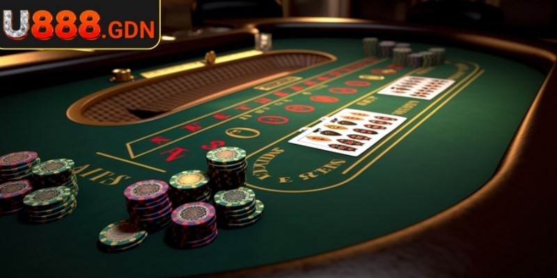 Bàn cược blackjack chuẩn casino với lá bài và chip
