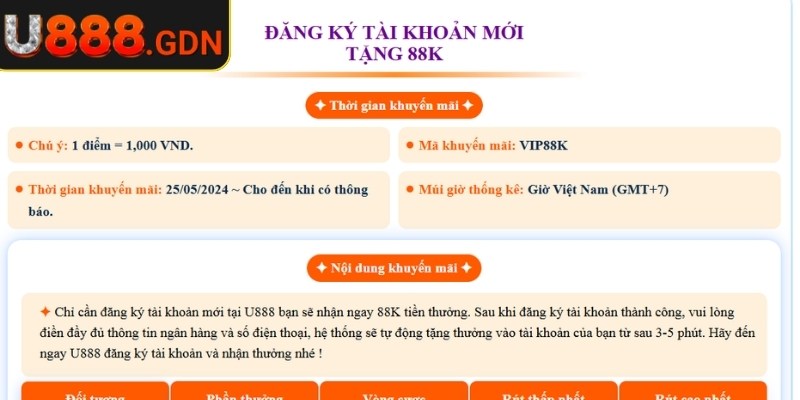 Đăng ký tài khoản thành công nhận ngay 88k thưởng chào mừng