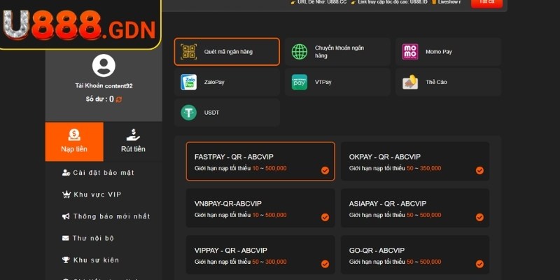 Nạp Rút Tiền U888 1 Nạp Rút Tiền U888 đa dạng phương thức thực hiện
