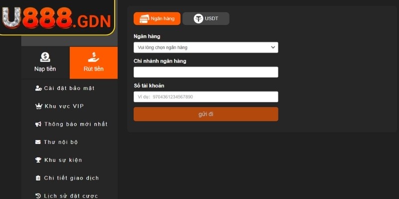 Nạp Rút Tiền U888 2 Nạp Rút Tiền U888 thuận tiện qua ngân hàng và USDT